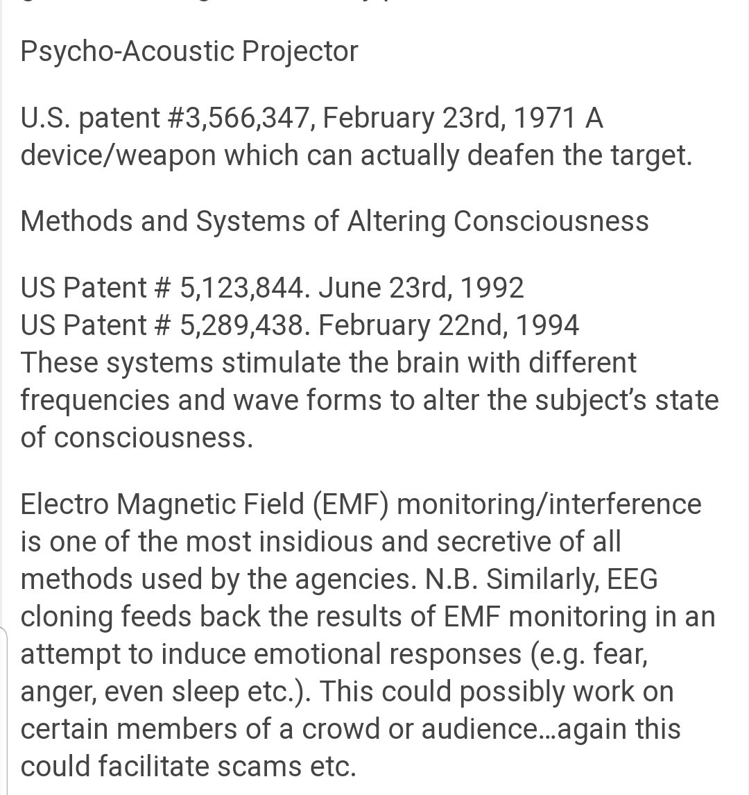  #PsychotronicWeapons  #TargetedIndividuals  #MindControl patents  …http://9-11themotherofallblackoperations.blogspot.com/2013/06/patents-for-directed-energy-microwave.html?m=1