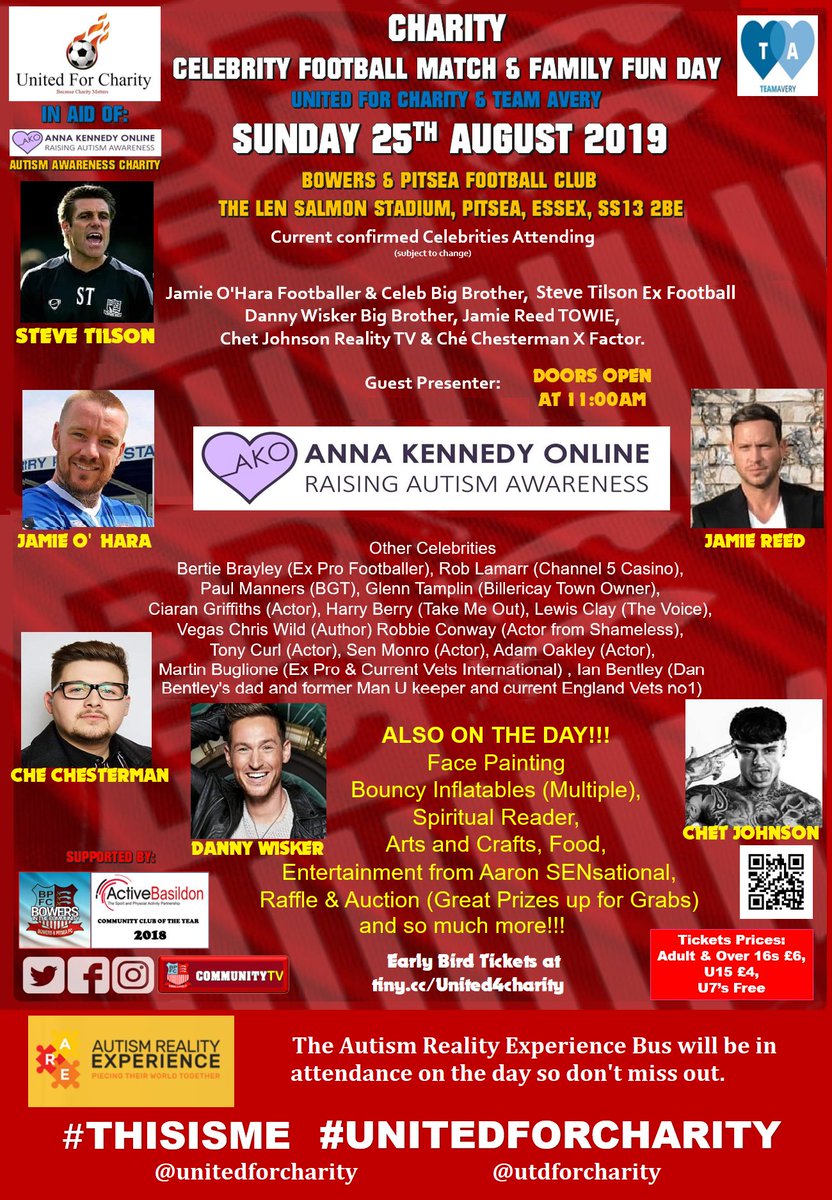 United For Charity (@utdforcharity) on Twitter photo Tomorrow guys. It's now that close. Come and support us raising money for <a href="/AnnaKennedy1/">Anna Kennedy OBE</a> and awareness. You can see <a href="/dannywisk/">Danny Wisker</a> <a href="/jamiereed_/">Jamie Reed</a> <a href="/CheChesterman/">Ché</a> <a href="/RobLamarr/">Rob Lamarr</a> <a href="/paulm_official/">Paul Manners</a> <a href="/glenntamplin/">Glenn Tamplin</a> <a href="/RobbieConwayC/">Robbie ConwayCookson</a> <a href="/Ian_Bentley1/">IB1 🏴</a> <a href="/AdamOakley_/">𝔸𝕕𝕒𝕞 𝕆𝕒𝕜𝕝𝕖𝕪 - 𝔸𝕔𝕥𝕠𝕣</a> <a href="/Senar1/">Sen Monro</a> <a href="/tonycurl1988/">Tony Curl</a> <a href="/HarryBerry/">Harry Berry</a> and more Tomorrow guys. It's now that close. Come and support us raising money for <a href="/AnnaKennedy1/">Anna Kennedy OBE</a> and awareness. You can see <a href="/dannywisk/">Danny Wisker</a> <a href="/jamiereed_/">Jamie Reed</a> <a href="/CheChesterman/">Ché</a> <a href="/RobLamarr/">Rob Lamarr</a> <a href="/paulm_official/">Paul Manners</a> <a href="/glenntamplin/">Glenn Tamplin</a> <a href="/RobbieConwayC/">Robbie ConwayCookson</a> <a href="/Ian_Bentley1/">IB1 🏴</a> <a href="/AdamOakley_/">𝔸𝕕𝕒𝕞 𝕆𝕒𝕜𝕝𝕖𝕪 - 𝔸𝕔𝕥𝕠𝕣</a> <a href="/Senar1/">Sen Monro</a> <a href="/tonycurl1988/">Tony Curl</a> <a href="/HarryBerry/">Harry Berry</a> and more