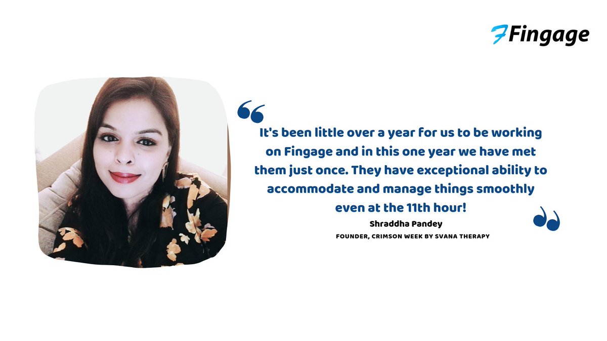 getfingage's tweet photo. Shraddha is one of the early believers in @getfingage &amp; was part of our beta as well. Her brand Crimson Week by @svanatherapy provides end-to-end Menstrual Care Management to Women. They are using Fingage for their GST compliance, this is what she has to say about her experience https://t.co/4klCKQ269K