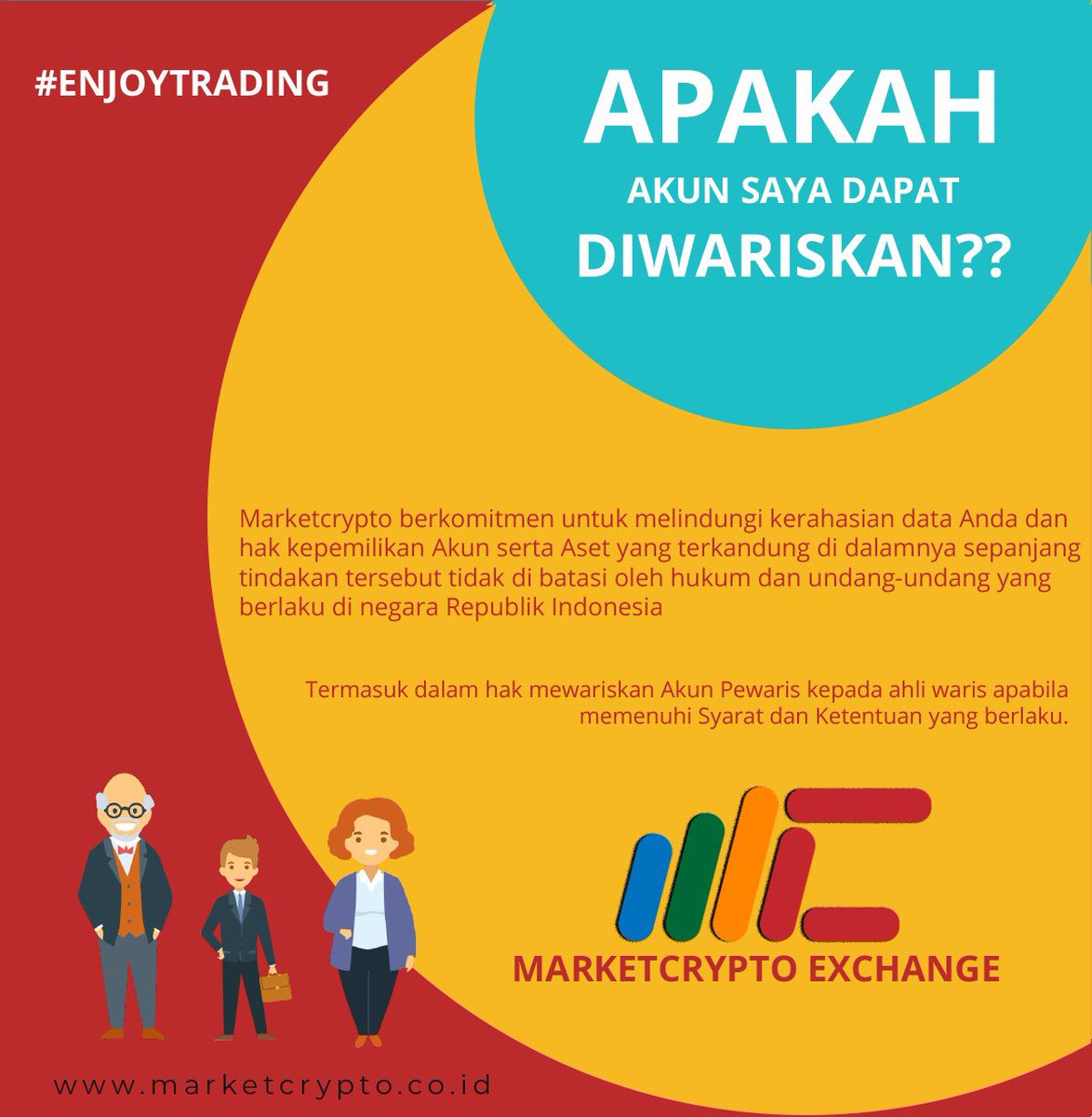 MC_Exchange's tweet photo. Di Marketcrypto Akun kamu bisa diwariskan loh layaknya harta benda.. 
Buruan Buat akun mu sekarang di 

https://t.co/L6TzQOM61s

Happy Weekend Semua 😁

#enjoytrading https://t.co/pDdEw4sfvx