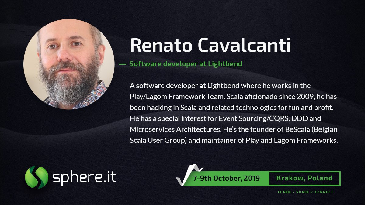 sphere_it_'s tweet image. Please meet @renatocaval 👋 another great speaker at #ReactSphere during #SphereIT2019
Renato is a software developer at Lightbend where he works in the Play/Lagom Framework Team. We couldn't be happier having him with us this edition! 🙂