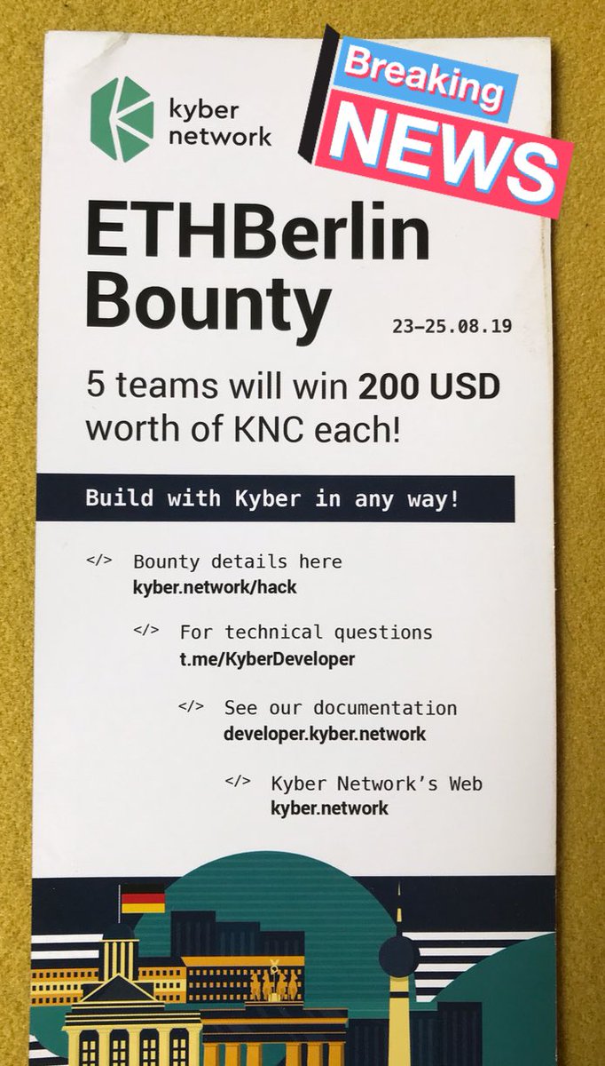 KyberNetwork's tweet photo. Fantastic atmosphere &amp; energy at @ETHBerlin @BerBlockWeek ! Great to see so many hackers working day &amp; night building innovative decentralised technologies! Excited to see the projects using Kyber. 

Good luck everyone! 💪🏻

Kyber Bounty: https://t.co/TdkUh9M494 #BuildwithKyber https://t.co/Jg8WnwEkdx