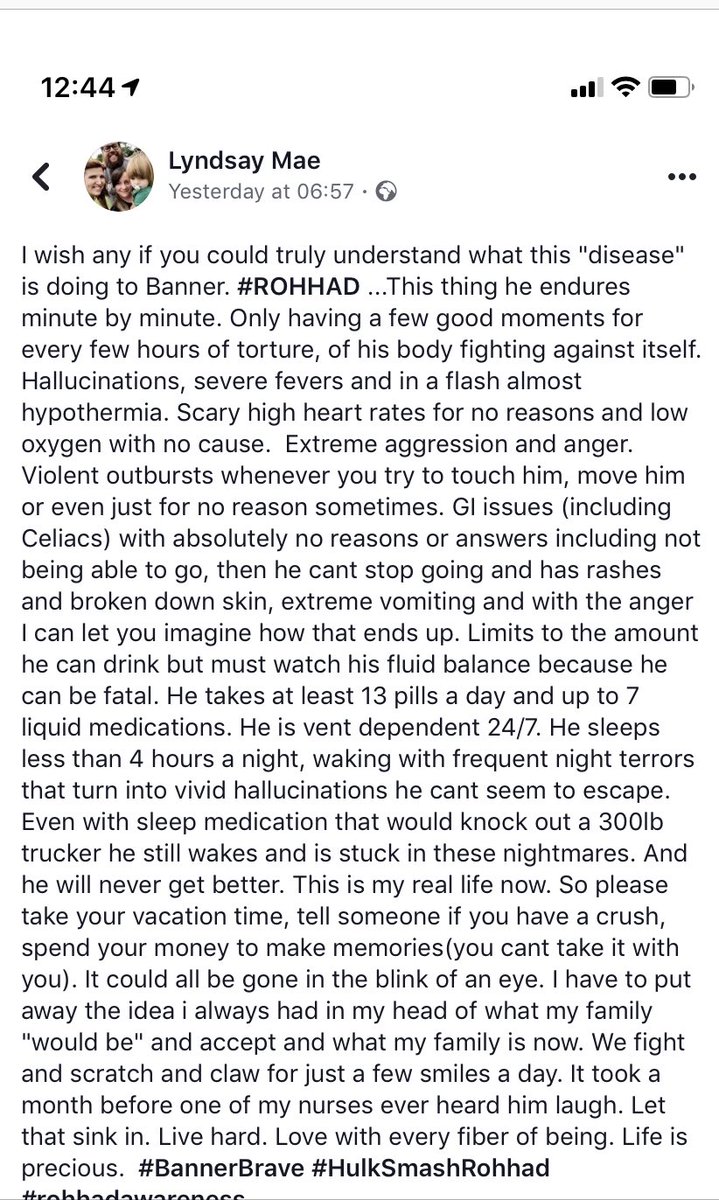 ROHHAD_GLOBAL's tweet photo. Sharing with permission. Please read and you will see why we keep fighting hard at the charity to raise awareness & #FindACure ROHHAD is not just a terminal prognosis it is a daily battle to have even a moment of joy or happiness. #GoMadForROHHAD #ROHHADAwareness #BannerStrong https://t.co/zdDgH17XZ8