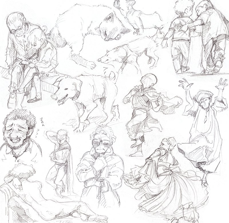 今日はいぬとさんとクロッキー会模写会お絵描き練習会をやったのでした。画像は一部抜粋の詰め合わせです。がんばった感! 