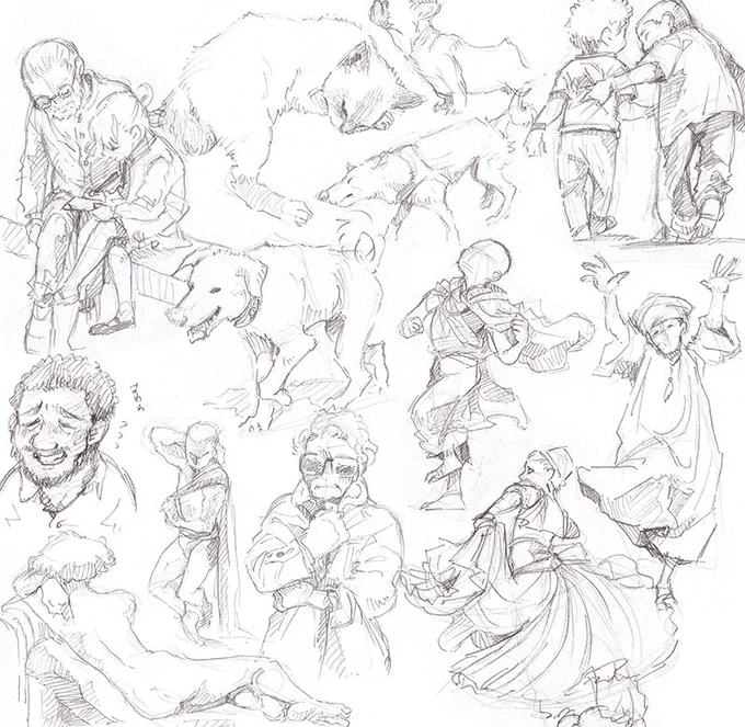 今日はいぬとさんとクロッキー会模写会お絵描き練習会をやったのでした。画像は一部抜粋の詰め合わせです。がんばった感! 