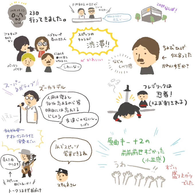 昨日のライブ楽しかった。内容濃かった〜。行った人間しかわからない殴り書き絵日記です。#ロックロックこんにちは 