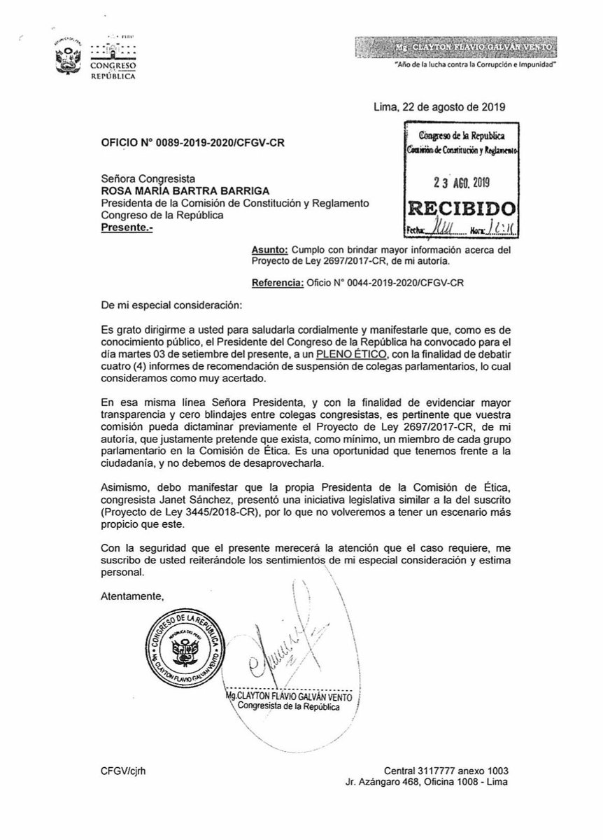 Previo al #PlenoÉtico, es una oportunidad frente a la ciudadanía. 👇🏻Esperemos sea prioritario y se apruebe sin distinción política, porque la ética es parte de la persona humana. <a href="/Pedro_Olaechea/">Pedro Olaechea</a> <a href="/JanetSanchezAl/">Janet Sánchez</a> <a href="/rosamariabartra/">Rosa María Bartra</a> <a href="/IndiraHuilca/">Indira Huilca</a> <a href="/LUCIANA_LEON_R/">LUCIANA LEON ROMERO</a>