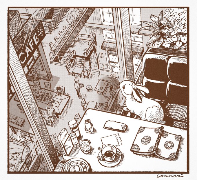 吹き抜けとロフトのカフェ
#illustration 