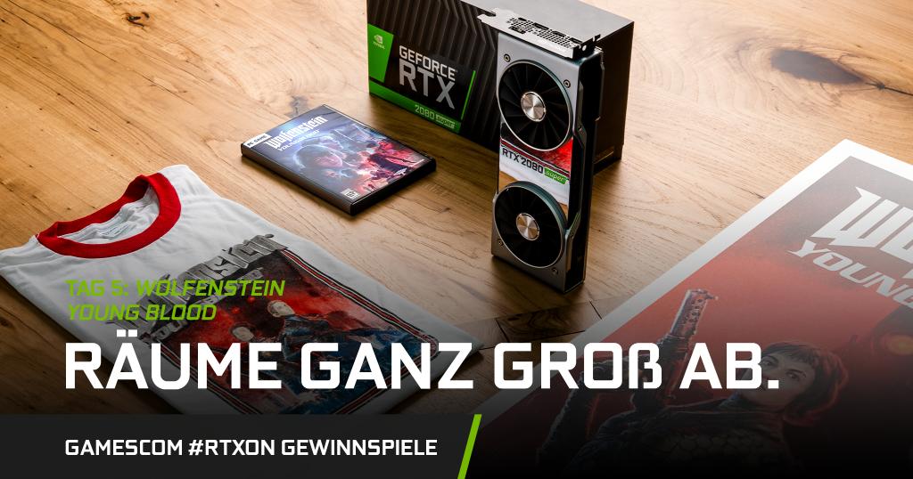 NVIDIAGeForceDE's tweet photo. Am 5. Tag unseres #RTXOn Gewinnspiels dreht sich alles um Wolfenstein: Youngblood! Teile und kommentiere heute mindestens einen unserer Wolfenstein-Posts und erhalte die Chance, ein episches Preis-Bundle zu gewinnen, das eine RTX 2080 SUPER GPU, das Spiel und mehr enthält. https://t.co/ke8kzGelZ4