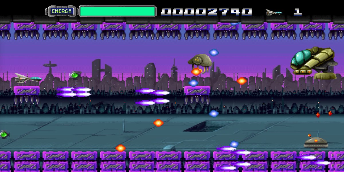 PlayStarArcade's tweet image. Early morning screen. Stage 4 of Neogun. #html5gamedev #SNES #shmup #MobileGame