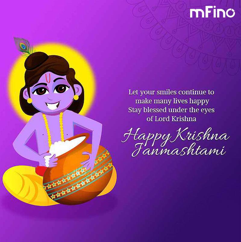 mfinoinc's tweet photo. mFino wishes you and your family a joyous and prosperous Janmashtami! 
#mFino #janmashtami2019 https://t.co/1lqMEMSHIM