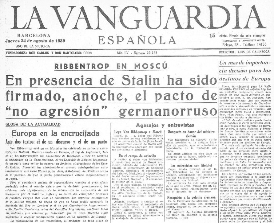  #MolotovRibbentrop80 ¡Cómo salió a la calle la prensa española de hace 80 años! Para estropearle el desayuno a cualquiera.
