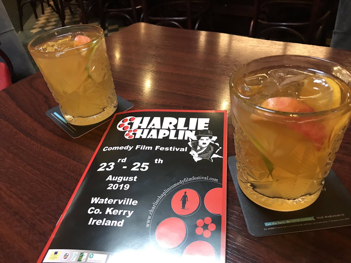 todayInIreland's tweet photo. Cocktails at The Butler Arms Hotel in Waterville. A good way to end your Friday!

Special drinks for #chaplinfest19 all weekend! 

Charlie Chaplin Comedy Film Festival 

@ButlerArms #ginoclock #gin @chaplinfest 
#chaplinfest #Watervilleireland #skelligcoast https://t.co/OvbDM8xZQk