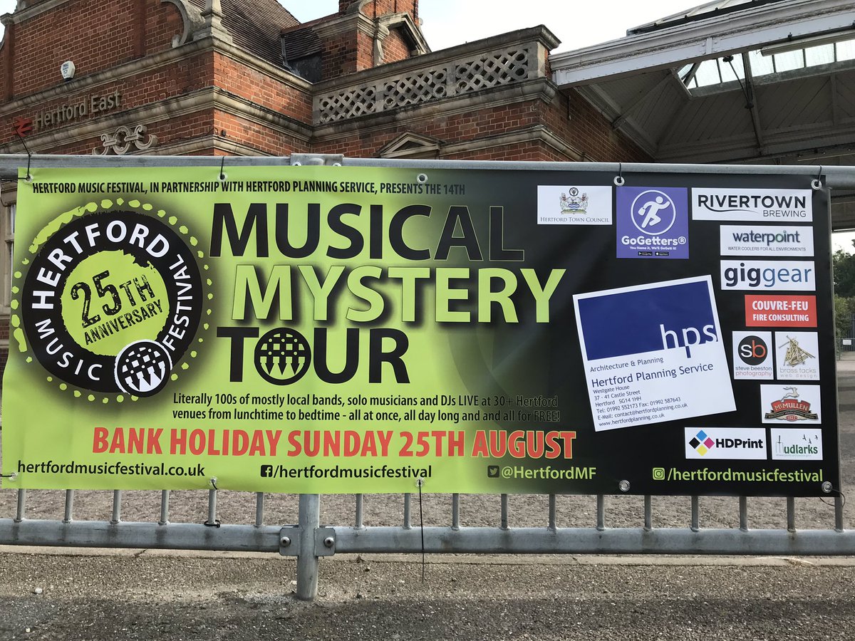 Join this year's Musical Mystery Tour in #Hertford 🎵 Sunday 25th August 2019 🎵 There will be hundreds of artists performing across the town in over 30 venues 🎵 All for free! #MMT19

hertfordmusicfestival.co.uk

<a href="/HertfordMF/">Hertford Music Festival</a> <a href="/HertfordTC/">Hertford Town Council</a>