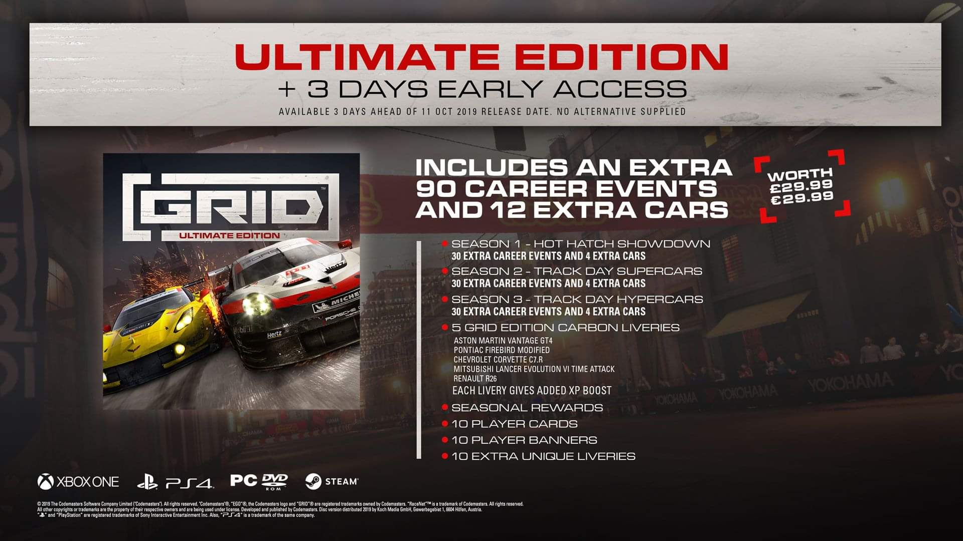 Installere dommer Livlig GRID Legends on Twitter: "More action. More moments. More ways to be  #LikeNoOther. Pre-order the Ultimate Edition of GRID for over 90 more  Career events, more cars, liveries and much more ⬇️