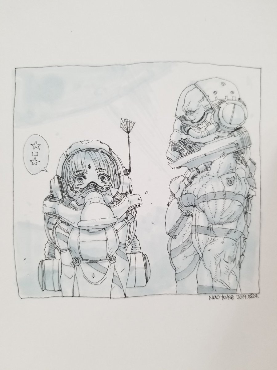コミッション色紙の練習。宇宙服人 