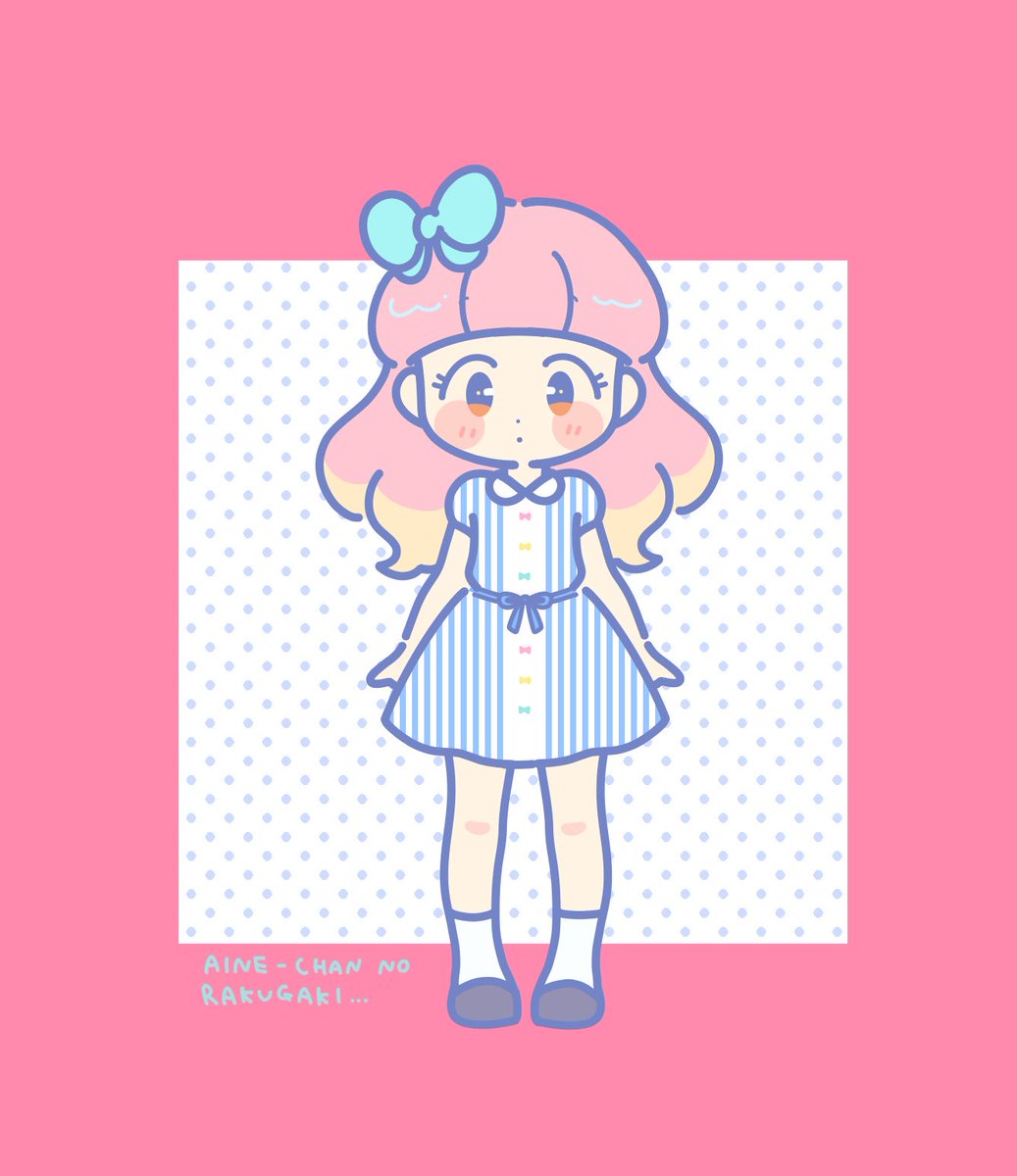 1girl solo pink hair bow hair bow striped dress dress  illustration images