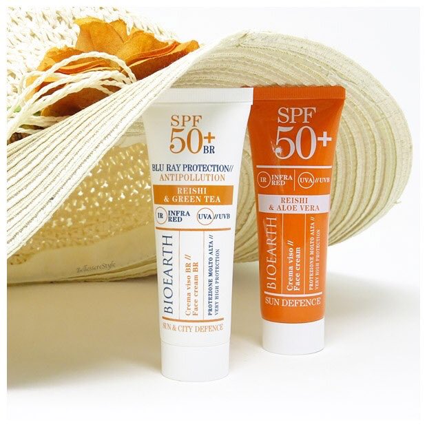 In questi mesi estivi, per proteggere la #pelle, ho utilizzato due #cremeviso di #bioearth, naturali e con alcuni ingredienti da agricoltura biologica: Reishi&amp;Aloe Vera E Reishi&amp;Green Tea SPF50+. Su #bellesserestyle #solari #solarinaturali #cosmetics #sundefence #citydefence