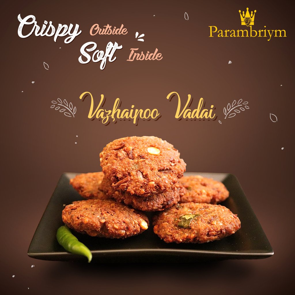 Parambriyms's tweet photo. Vazhaipoo Vadai- Crispy and crunchy on the outside and soft and yummy on the inside! Now, doesn’t that sound too tempting? Be it as a quick snack or a starter, Vazhaipoo Vadai is sure to trigger your nostalgia! Come, visit Parambriym today! 👈 https://t.co/eDZvEEmK23