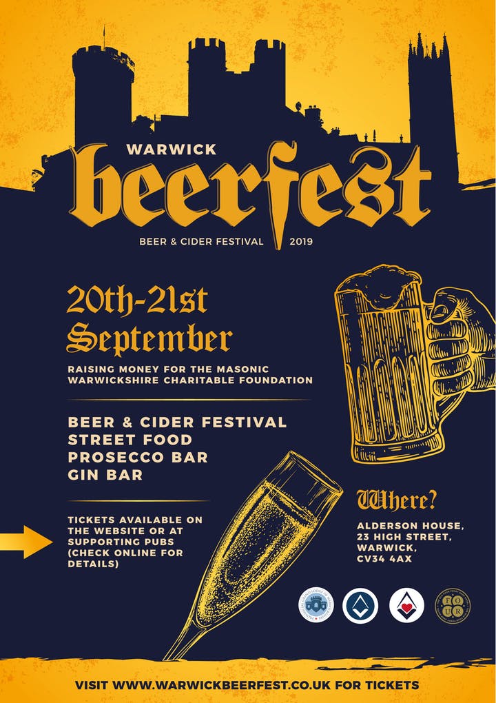 WarksFreemasons's tweet photo. #Warwick #Beerfest is in aid of @Masonic_Charity which helps many local charities within the Warwick area each year, this year recent recipients including @WNDLRAirAmb , @RefugeCharity , @LowlandsRDA  - come along and enjoy helping local good causes - https://t.co/BlEb5hMZsz https://t.co/IvVqUp8OmJ