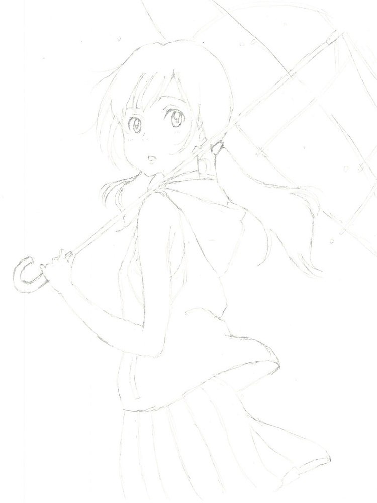 よし子 代々木会館の外階段を駆け上がるシーン 背景超適当 天気の子 森嶋帆高 イラスト 水彩 呉竹リアルブラッシュ 祝興行収入100億円突破