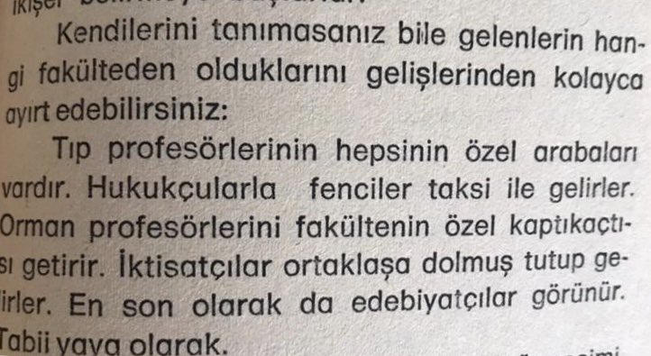 Haldun Taner 1959 yılında fakültelere göre hocaların hangi araçlarla okula gelip gittiklerini yazmış (Ahmet Koçak aracılığıyla)