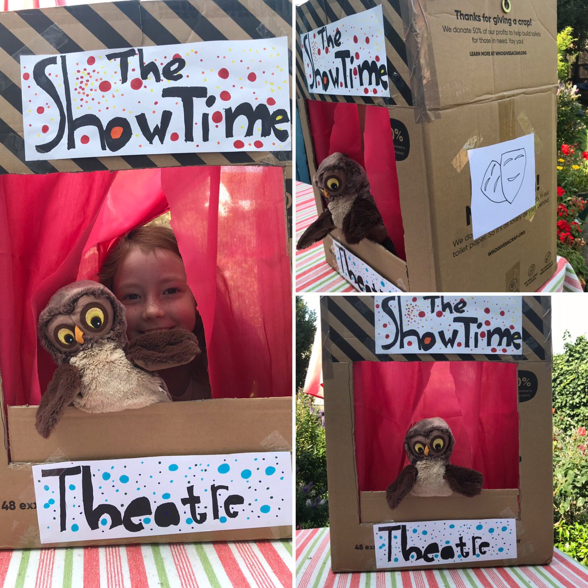 lemondropsocial's tweet photo. Look @WhoGivesACrapTP ! We didn’t make a spaceship but we did make a puppet theatre out of your splendid box. Could also double as a lemonade stand I guess😆. Love your product & your packaging #funwithboxes https://t.co/XwOLpZFxbw
