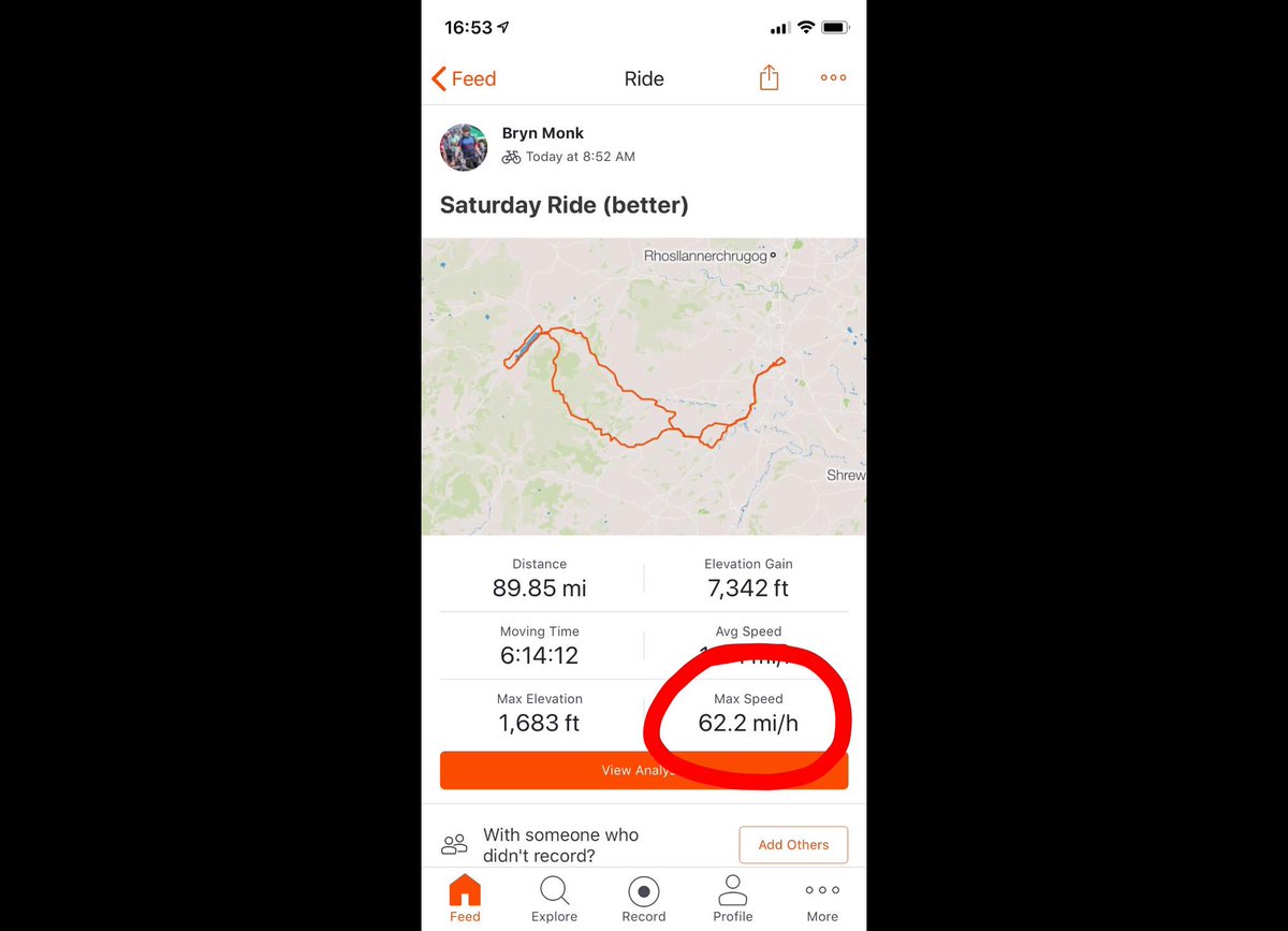 BrynMonk's tweet photo. Sorry Strava, I think you may have got that wrong. I hit some decent speeds but donβt think I went that fast. #cycling #overthespeedlimit https://t.co/vF6epfwCs0