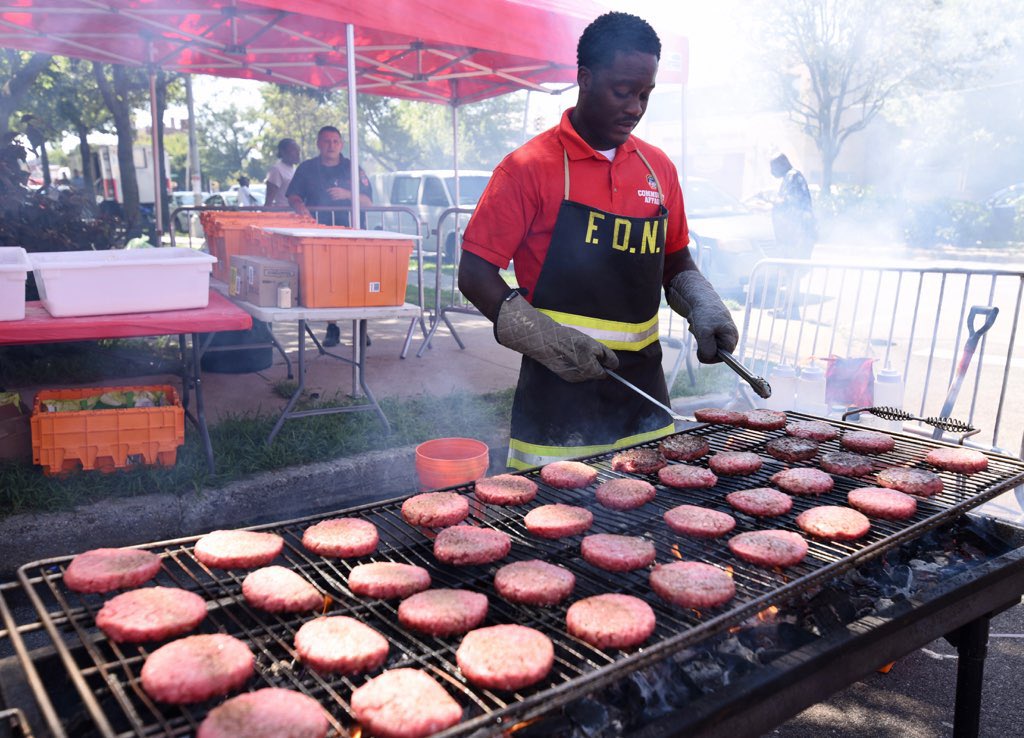 FDNY's tweet photo. All ages are welcome at today’s last #FDNY Block Party of the summer! Join us at #Engine275 and #Ladder133 at 111-36 Merrick Blvd #Queens until 4pm. For online #FDNYSmart tips, visit https://t.co/NpwdRdlElY https://t.co/TWY5sAYpr0