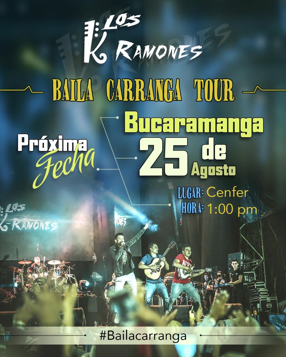 LosKRamones's tweet photo. BUCARAMANGA mañana 25 de Agosto nos vemos en CENFER en el Festival del tendero Fenalco! Para K Ramoniar con la mejor energía 🎉 💃🏻🕺🏻🔊🎶
#BailaCarrangaTour #LosKRamones #Carranga #MusicaColombiana #MusicaCarranguera #TocaEstudios #Clapper #LuchiniSuarez https://t.co/DEz5JXGTJY