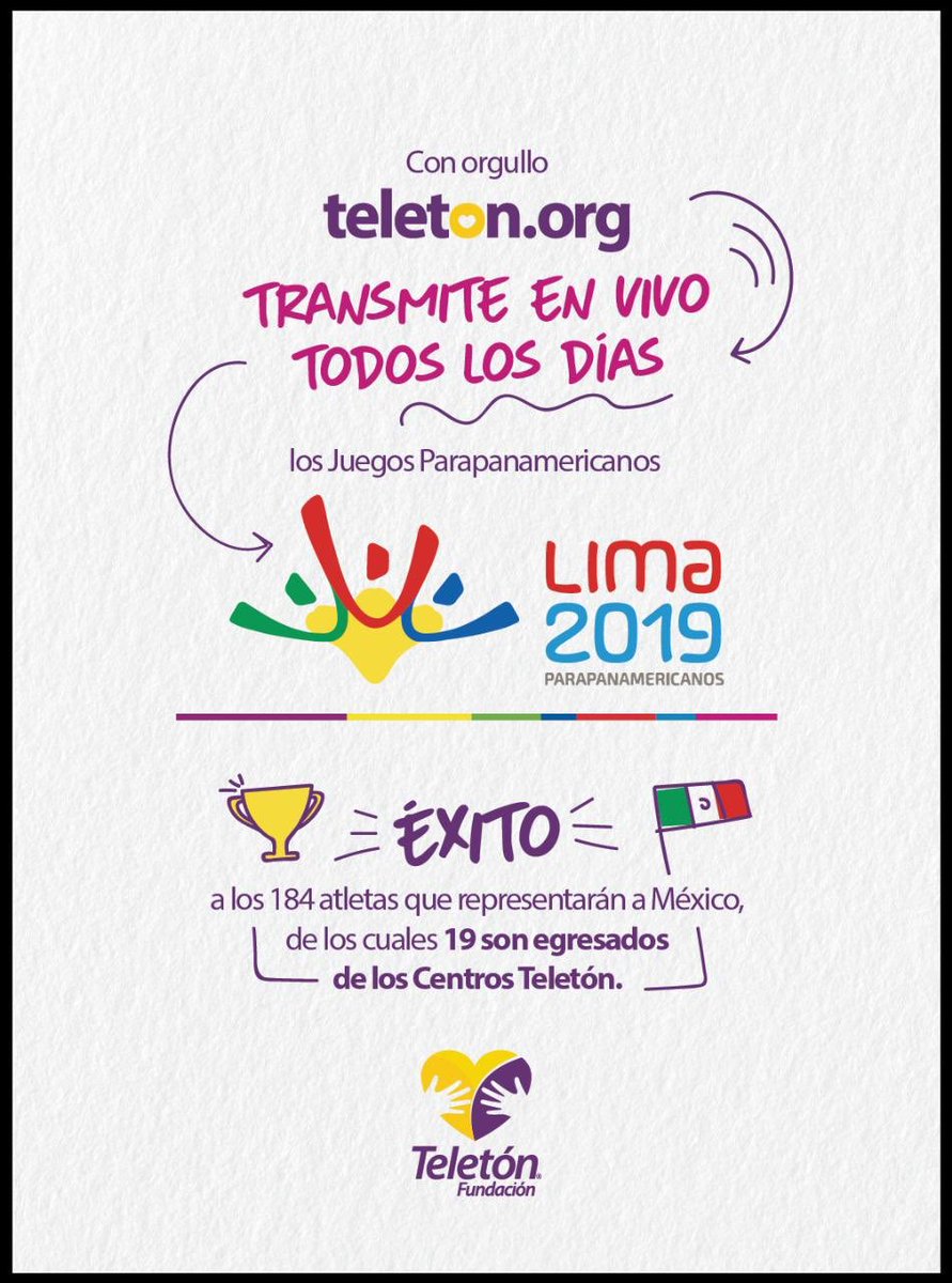 LuceroMexico's tweet image. Se puede seguir la transmisión en vivo de los #ParapanamericanosLima2019 a través de Teleton.org 💜💛