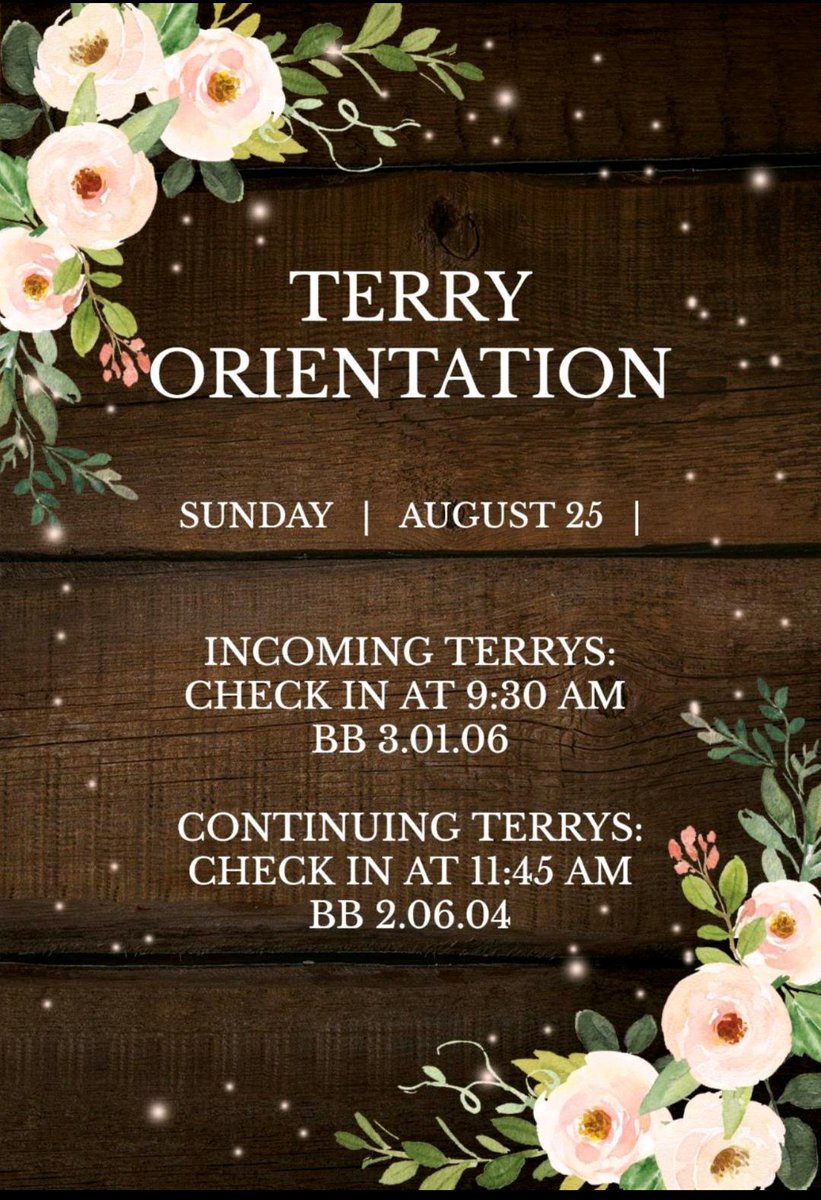 UTSATerrys's tweet photo. REMINDER:

We are so excited to catch up with all of the Terrys tomorrow and meet the new additions to our family! See y'all at orientation tomorrow!

#TerryOn https://t.co/g4goq1Wm0C
