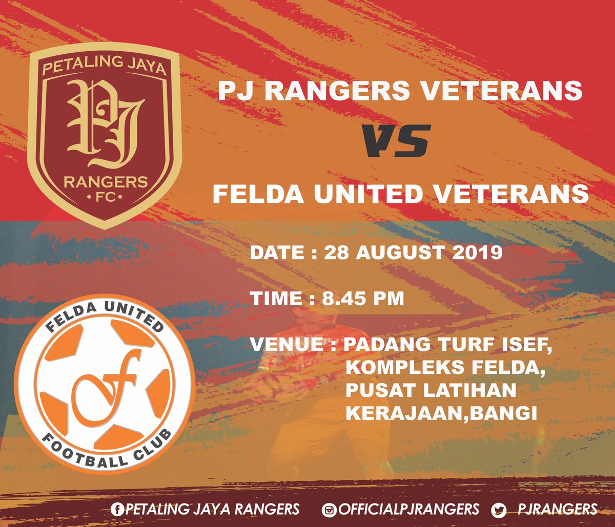 Friendly match
.
.
PJRangers veterans
           Vs
Felda united veterans
.
Come and enjoy the game!!
.
“Old player but gold skill”
#AirAsia
#PJRangers
#Feldaunited
#Daretodream