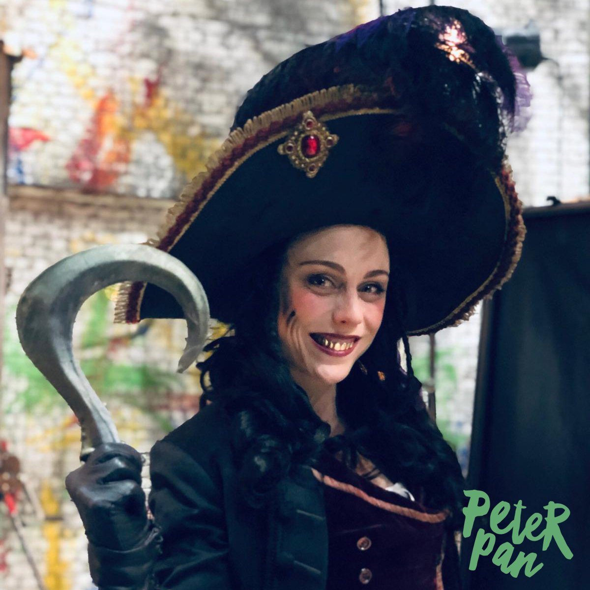 PeterPanLDN's tweet photo. A rare smile from Captain Hook! ☠️

Backstage and ready to go on another 2 show day at #PeterPanLDN.
Final performance 1 September. https://t.co/htoIYEmwWI