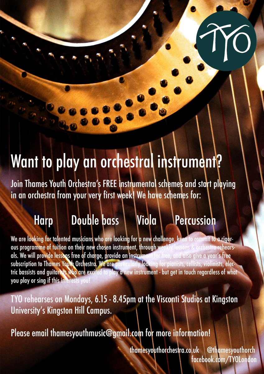 We're recruiting!  Whether you're a seasoned orchestral player or a musician looking for a new challenge with one of our FREE rare instrument schemes, we'd love to hear from you. #KingstonUponThames #RichmondonThames #Wandsworth #Merton #Sutton #music