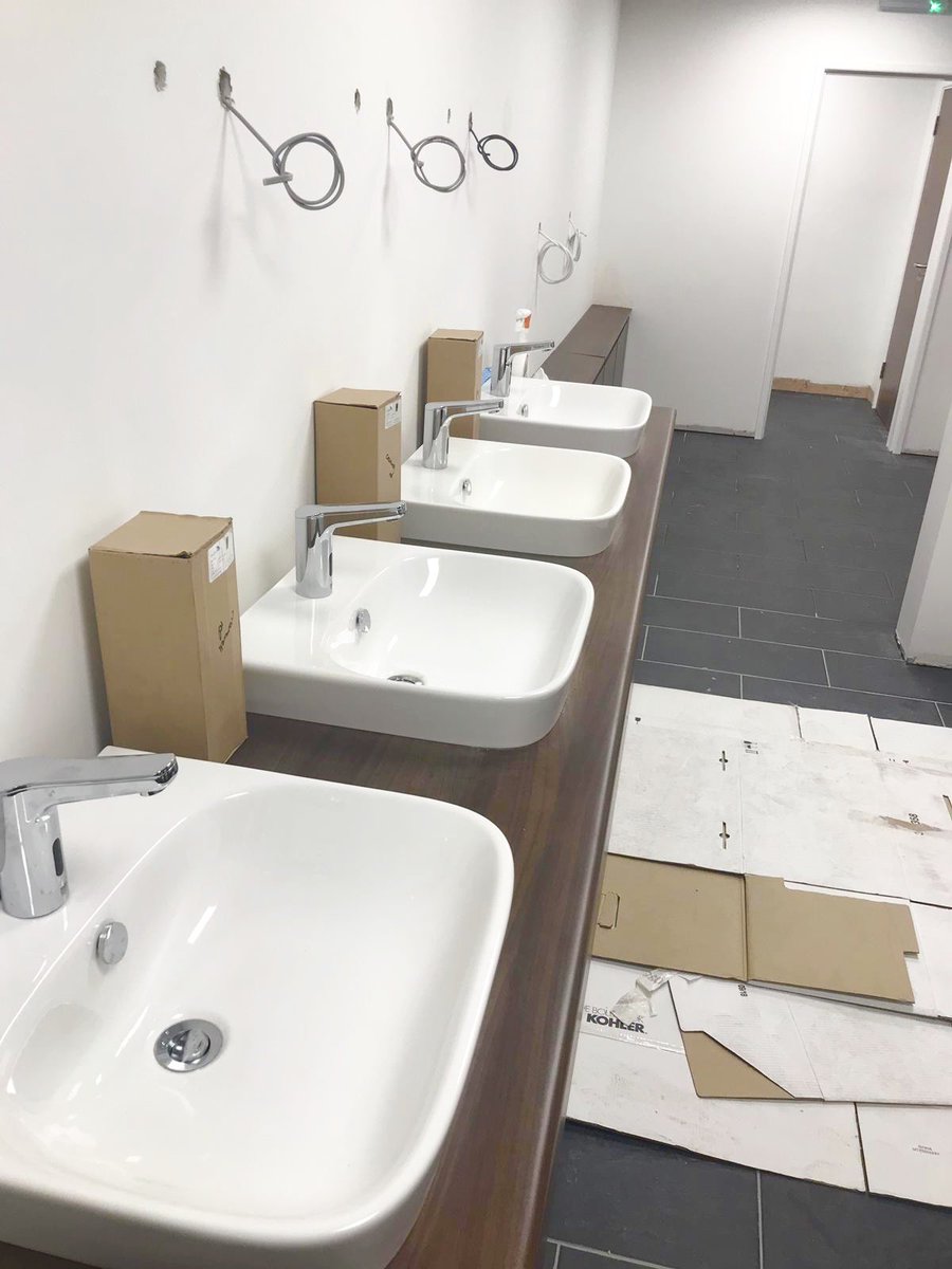 Cobus_spaces's tweet photo. We've been working on some new washrooms for @Kohler this week. Lots of summer projects are being completed this week and we can't wait to see all the finished looks! 

#inspiringspaces #commercialinteriors #interiordesign #commercialinteriordesign #washrooms #design #gloucester https://t.co/sRpWq3aA3e