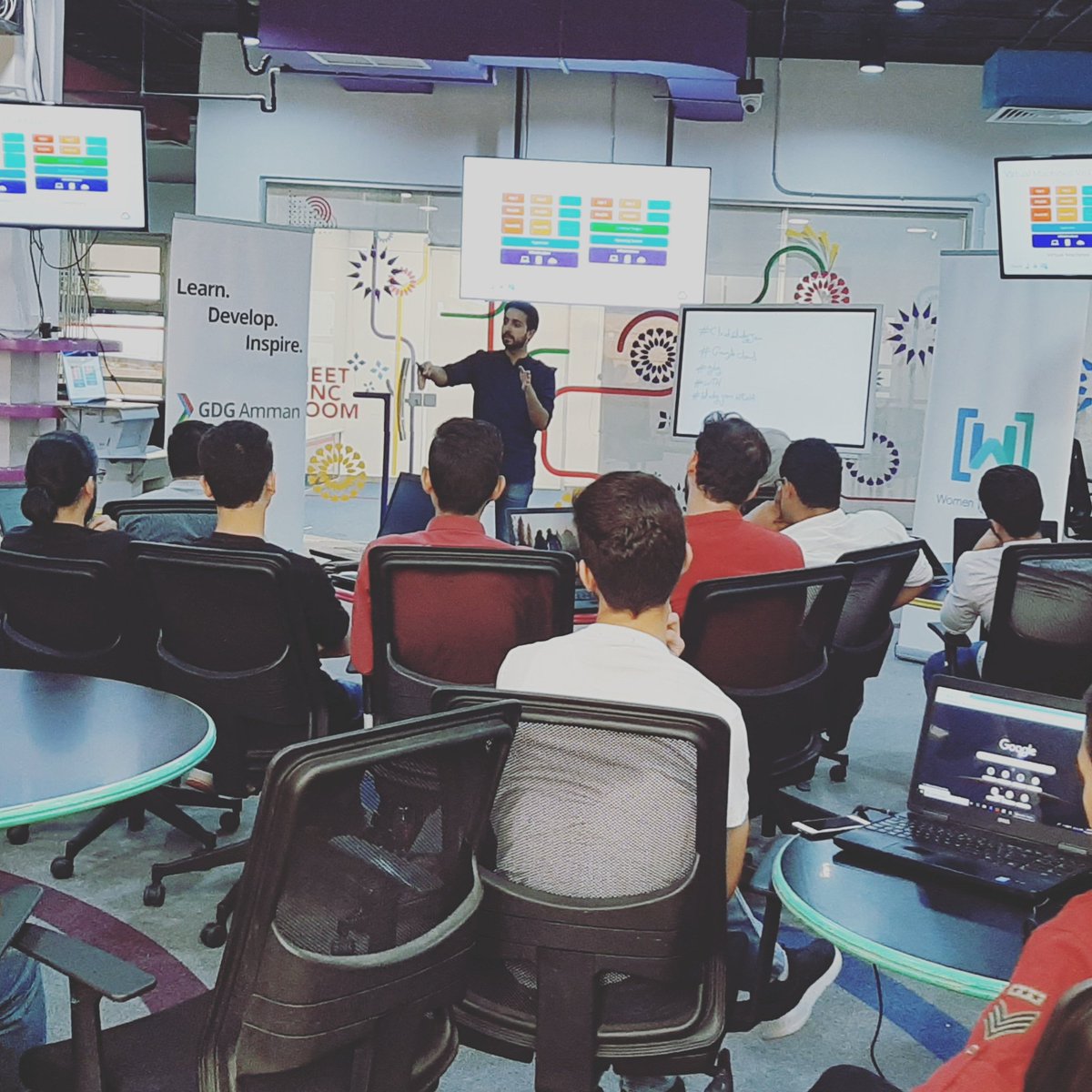 MajdJamaah's tweet photo. While running my 2nd CloudStudyJam with Google Developers Group @hibametani
#cloudstudyjam19 #gdgamman #GDG #googlecloud #ZINC #Amman https://t.co/WNzR3uiyEX