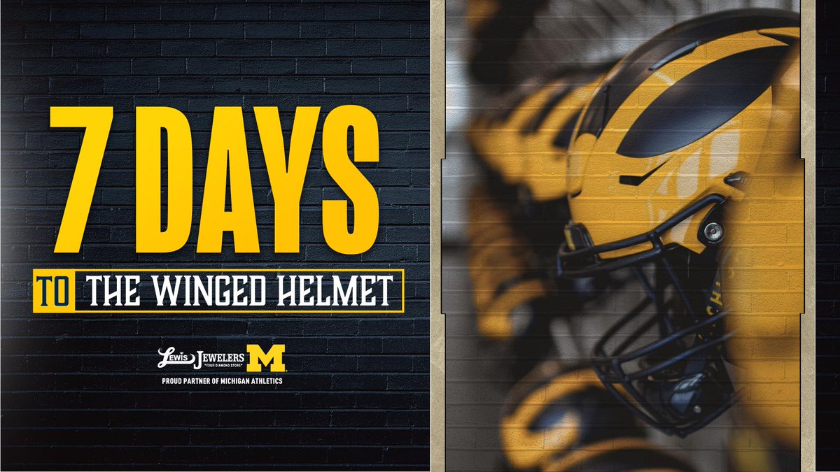 Michigan Football (@umichfootball) on Twitter photo ONE WEEK! 
ONE WEEK! 
ONE WEEK! 
#GoBlue 〽️ x <a href="/lewisjewelery/">Lewis Jewelers</a> ONE WEEK! 
ONE WEEK! 
ONE WEEK! 
#GoBlue 〽️ x <a href="/lewisjewelery/">Lewis Jewelers</a>