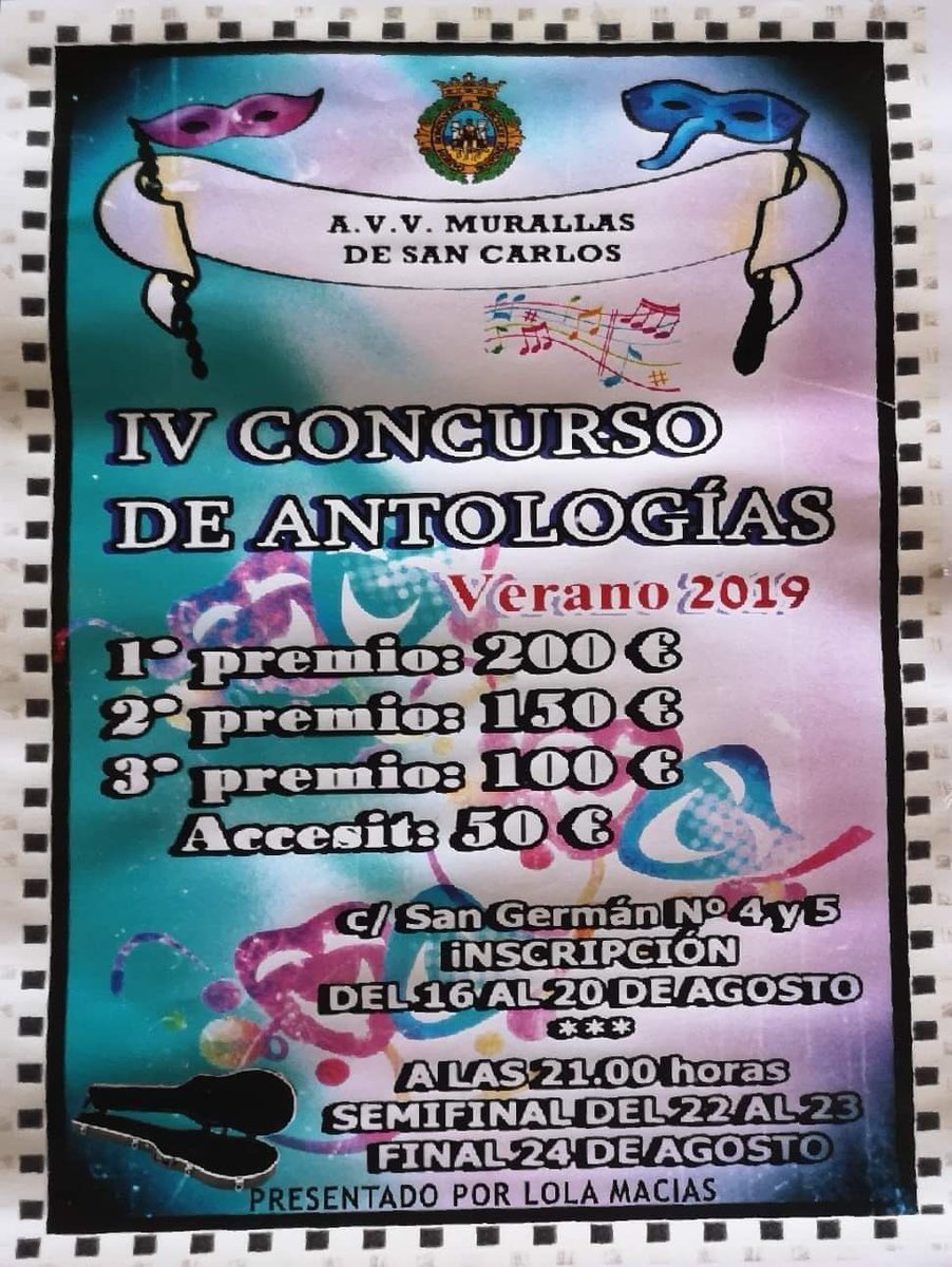 kamunray's tweet photo. ✨ESTÁ NOCHE Final del IV Concurso de Antologías 

⏰ A partir de las 21:00h

🎯A.V.V Murallas de San Carlos en Cádiz    

🎟 Entrada gratuita https://t.co/DbMgjXFZbx