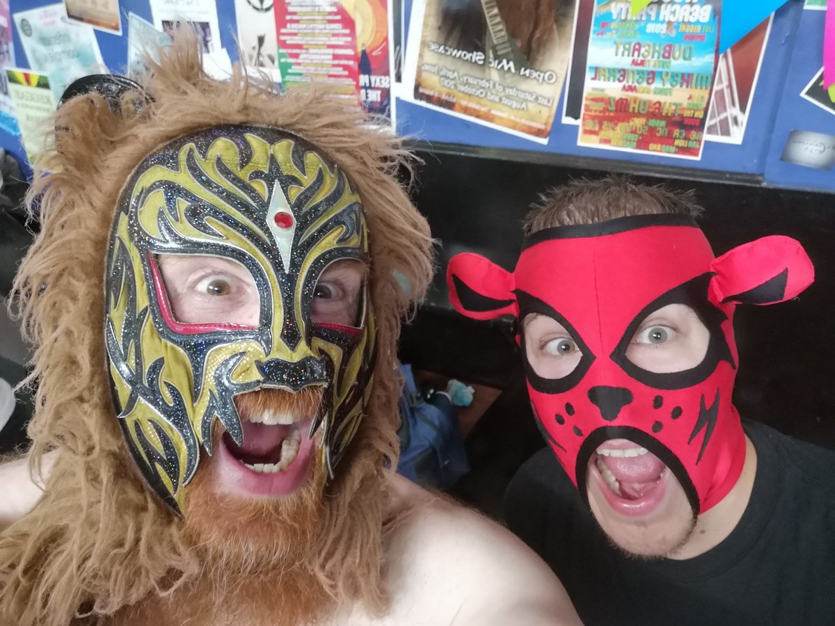 RedWrestleBear's tweet photo. Crimson Lion &amp; Bear Kid?!?
Thanks @LionKidUK
#maskswap https://t.co/euKDjer6r8