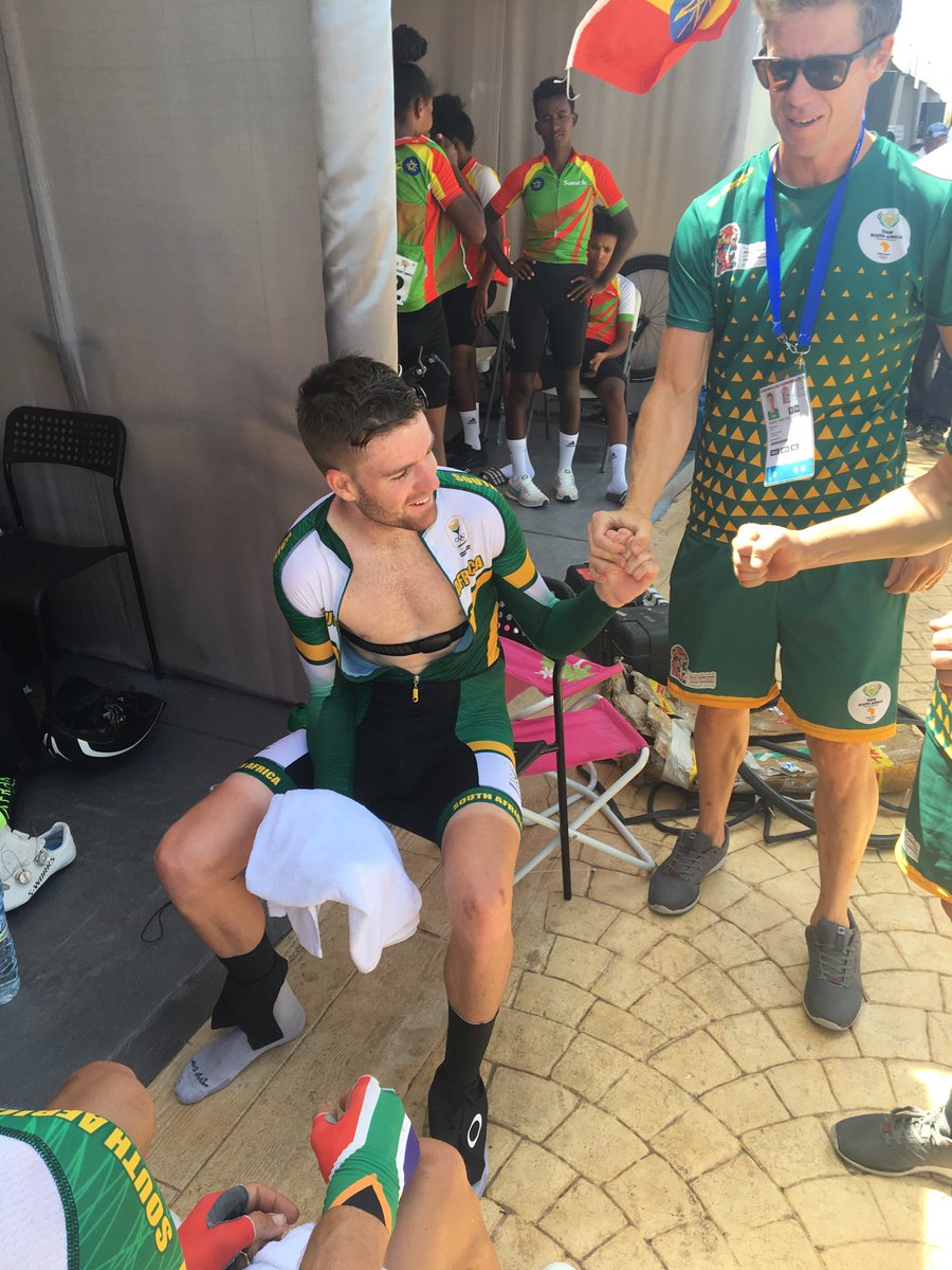 OfficialTeamRSA's tweet photo. GOLD! TeamSA’s men win the team time trial gold medal. Well done Jayde Julius, Kent Main, Ryan Gibbons and Jason Oosthuizen!
#AfricanGames #TeamSA #cycling https://t.co/FMThpjBYHu
