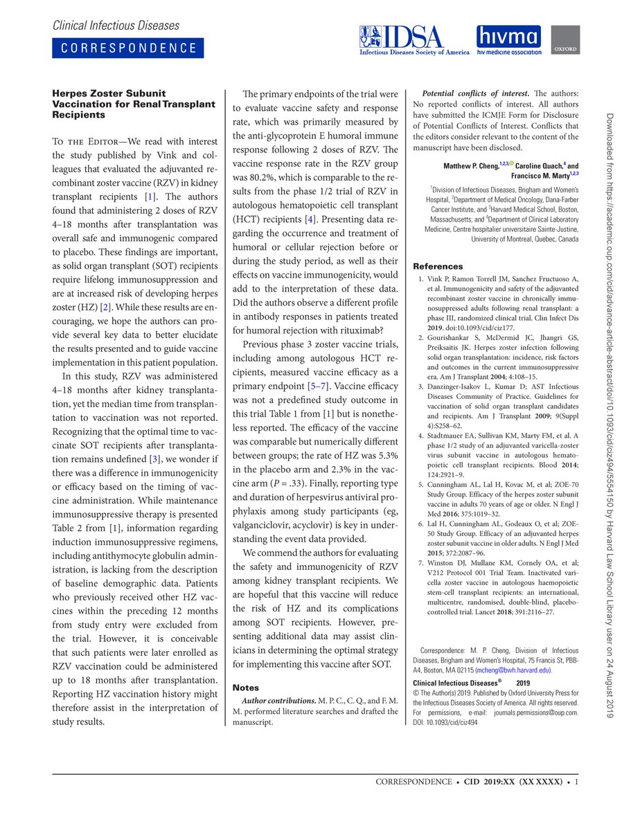 FranciscoMarty_'s tweet photo. Disappointed Dr. Vink et al .@GSK .@GSKUS for a #handwaving reply instead of additional #data to better understand the #zoster subunit #vaccine trial in #kidney #transplant recipients. A table would have been enough.
#openscience please, #CID editors.
https://t.co/idXTPGpjQh https://t.co/80oUqX0Yjc