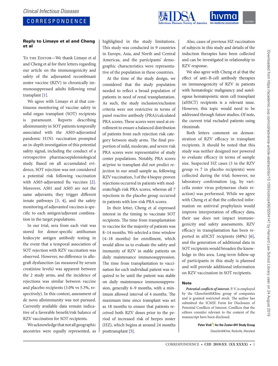 FranciscoMarty_'s tweet photo. Disappointed Dr. Vink et al .@GSK .@GSKUS for a #handwaving reply instead of additional #data to better understand the #zoster subunit #vaccine trial in #kidney #transplant recipients. A table would have been enough.
#openscience please, #CID editors.
https://t.co/idXTPGpjQh https://t.co/80oUqX0Yjc
