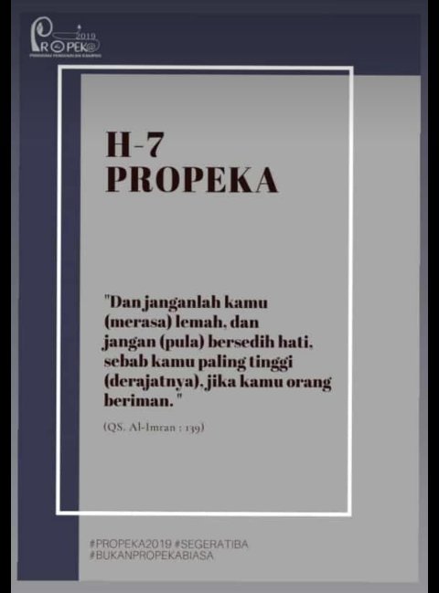 propekasebi's tweet photo. Nggak terasa ya...
Udah H-7 Propeka 😀

Tetap Semangat...
Tetap Jaga Kesehatan...
dan Jangan Lupa sama Tugas² nya 😁

Salam dari kami..., 
Panitia Propeka STEI SEBI 2019 🍁

#Propeka2019
#STEISEBI
#SegeraTiba
#BukanPropekaBiasa
#sebikece https://t.co/vucRqxD8uU