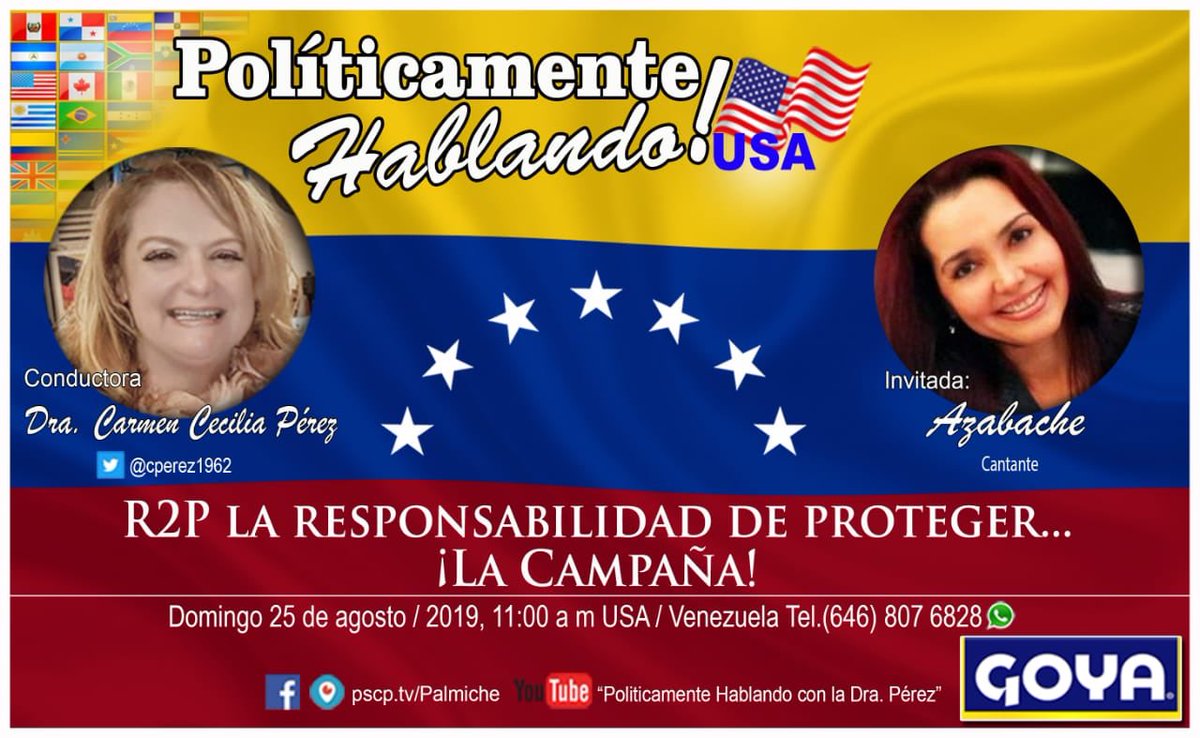#25A #25Ag estaré conversando con <a href="/cperez1962/">Dra Perez</a> #políticamentehablando #R2PNowVenezuela #11AM #NuevaYork #Miami #Venezuela 12PM #Argentina los espero!!!