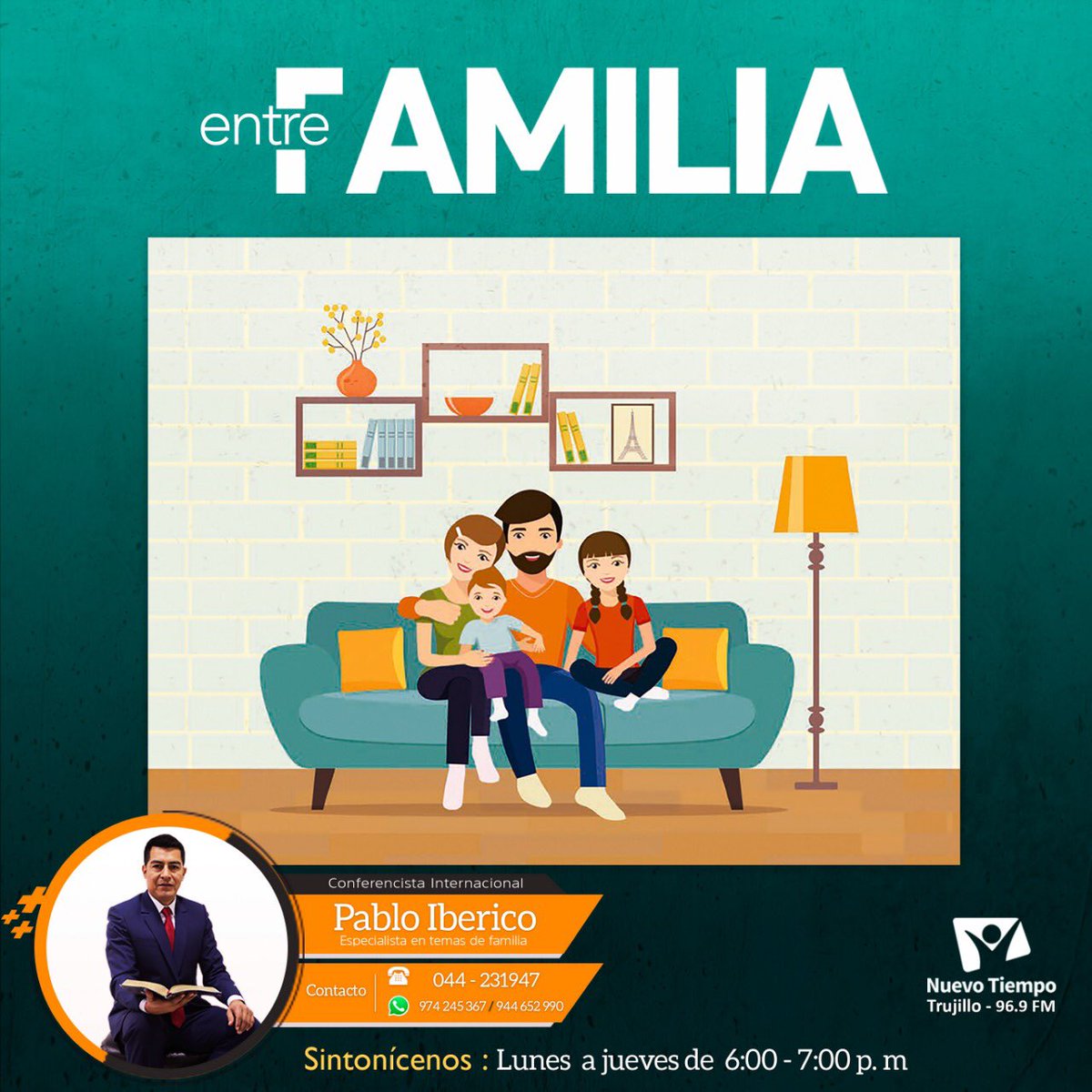 AdventistasANoP's tweet photo. Nuevo Tiempo Trujillo estrena programa radial desde este lunes 26 a partir de las 6:00 p.m. con el título: "ENTRE FAMILIA". 
Conducido por el Pr. Pablo Iberico, Director de la Escuela Bíblica de Nuevo Tiempo Trujillo. 
Los esperamos. https://t.co/UGjQQ1cQ0f