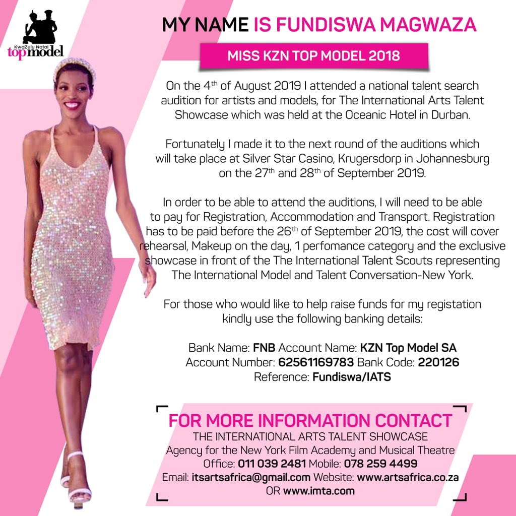 FundiswaMagwaza's tweet photo. To everyone who believes and has faith in me...I’m asking for a little more than just faith, the goal is success and never to fail. Kindly continue to show your support #kzntopmodel #GSA #socialgood
#fundi4IATS
#fundraising
#crowdfunding
#CrowdFund
#Crowdfundingmiracle https://t.co/0vORbOctr3