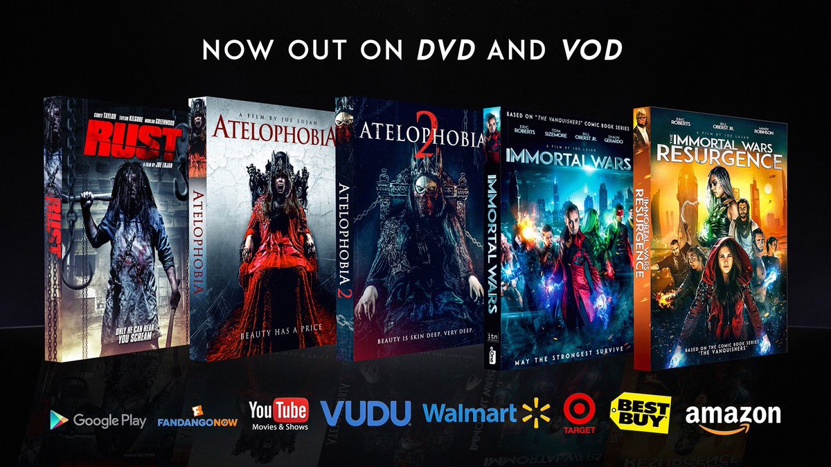 CarcassStudios's tweet photo. We are excited to share Writer/Director @J0ELujan’s films
The Immortal Wars 
The Immortal Wars: Resurgence 
Atelophobia 
Atelophobia: Chapter 2 
RUST
RUST 2 
Are now Available on DVD and VOD! Check out major retailers and VOD platforms to find these titles!

#NewReleases https://t.co/G2DyLs5qax