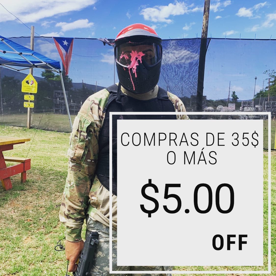 btapaintball's tweet photo. ¡Llego el día! Este fin de semana aprovecha este descuento de $5.00 en compras de $35.00 o más. El día está perfecto para jugar gotcha. 
787.329.3301
¡Los esperamos! 🎨🔥🔝
#BtaPaintballField https://t.co/ZXFU9P8mEc