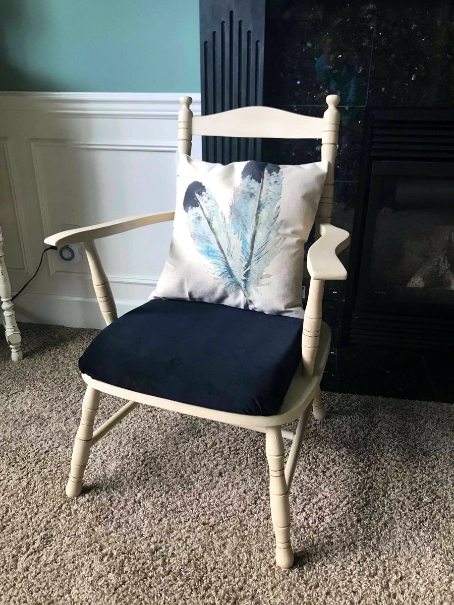 PaintBungalow's tweet image. One of our clients Meagan shared this cute project.  Found this chair for “free” on the side of the road. A little #AnnieSloan #OldOchre, dark wax and new foam/fabric and she has been restored! #DIY #PaintedFurniture